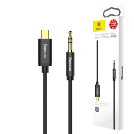 Baseus kabel audio stereo przejściówka AUX 3,5 mm mini jack - USB Typ C do telefonu tabletu 120cm czarny (CAM01-01)
